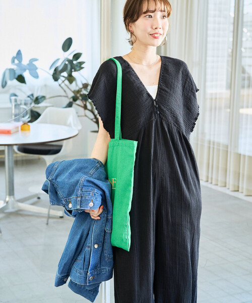 FREAK'S STORE（フリークスストア）の「限定展開　インド ダブルガーゼ シャーリング オールインワン（つなぎ/オールインワン・レディース・ブラック/ブラウン/オリーブ/ナチュラル/ブルー・SMALL/MEDIUM）」の9枚目の写真