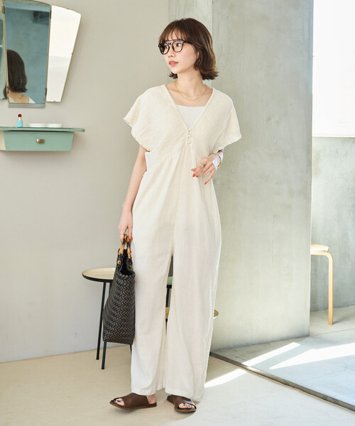 FREAK'S STORE（フリークスストア）の「限定展開　インド ダブルガーゼ シャーリング オールインワン（つなぎ/オールインワン・レディース・ブラック/ブラウン/オリーブ/ナチュラル/ブルー・SMALL/MEDIUM）」の13枚目の写真