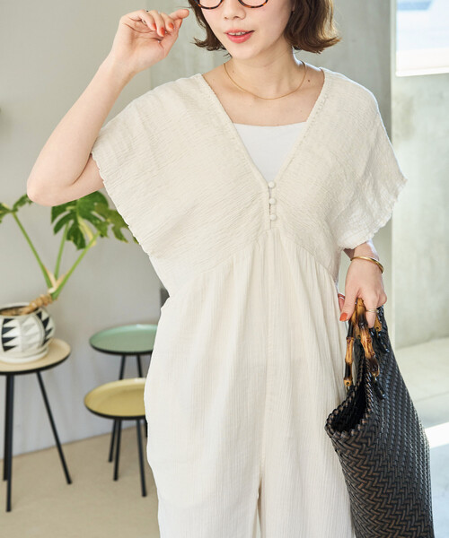 FREAK'S STORE（フリークスストア）の「限定展開　インド ダブルガーゼ シャーリング オールインワン（つなぎ/オールインワン・レディース・ブラック/ブラウン/オリーブ/ナチュラル/ブルー・SMALL/MEDIUM）」の14枚目の写真