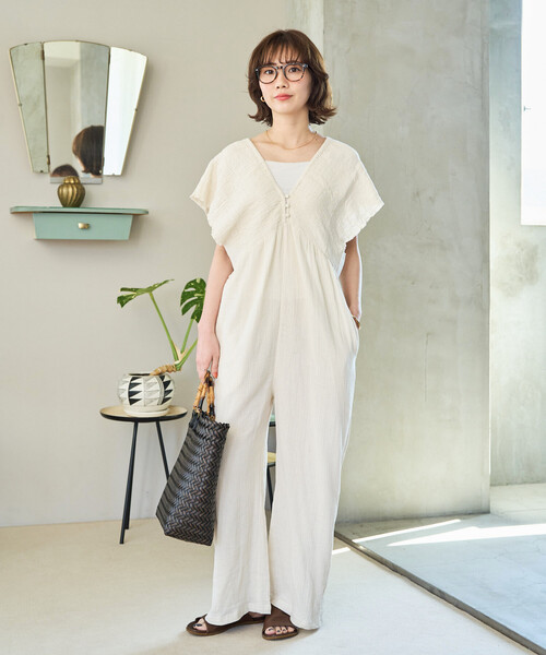 FREAK'S STORE（フリークスストア）の「限定展開　インド ダブルガーゼ シャーリング オールインワン（つなぎ/オールインワン・レディース・ブラック/ブラウン/オリーブ/ナチュラル/ブルー・SMALL/MEDIUM）」の15枚目の写真