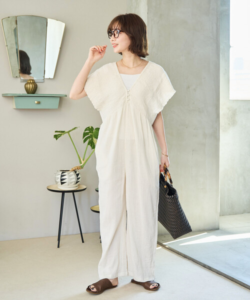 FREAK'S STORE（フリークスストア）の「限定展開　インド ダブルガーゼ シャーリング オールインワン（つなぎ/オールインワン・レディース・ブラック/ブラウン/オリーブ/ナチュラル/ブルー・SMALL/MEDIUM）」の20枚目の写真