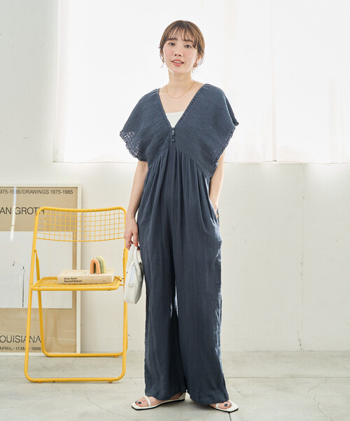 FREAK'S STORE（フリークスストア）の「限定展開　インド ダブルガーゼ シャーリング オールインワン（つなぎ/オールインワン・レディース・ブラック/ブラウン/オリーブ/ナチュラル/ブルー・SMALL/MEDIUM）」の22枚目の写真