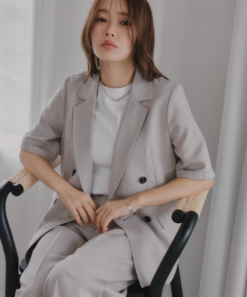 Petitjo(プッチージョ)の「小さいサイズ 麻調ハーフスリーブジャケット 低身長さん・小柄女性(カバーオール・レディース・グレー/ベージュ・PL/PM/PS/PSS)」の3枚目の写真