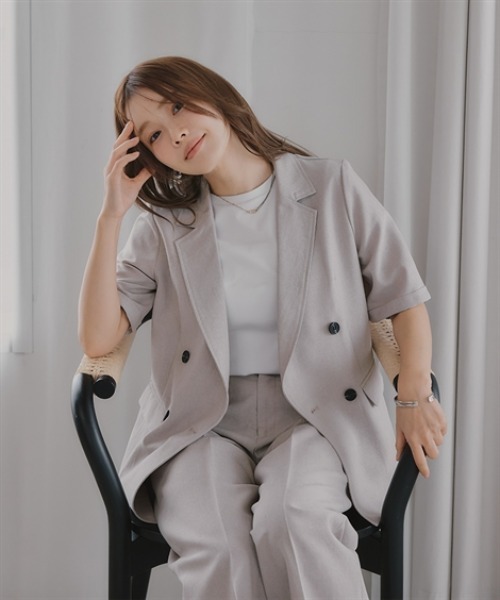 Petitjo(プッチージョ)の「小さいサイズ 麻調ハーフスリーブジャケット 低身長さん・小柄女性(カバーオール・レディース・グレー/ベージュ・PL/PM/PS/PSS)」の4枚目の写真