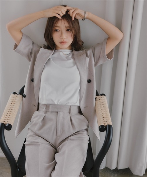 Petitjo(プッチージョ)の「小さいサイズ 麻調ハーフスリーブジャケット 低身長さん・小柄女性(カバーオール・レディース・グレー/ベージュ・PL/PM/PS/PSS)」の5枚目の写真