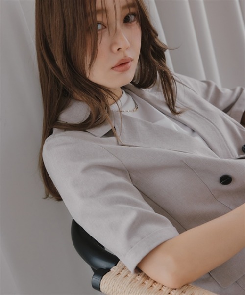 Petitjo(プッチージョ)の「小さいサイズ 麻調ハーフスリーブジャケット 低身長さん・小柄女性(カバーオール・レディース・グレー/ベージュ・PL/PM/PS/PSS)」の7枚目の写真