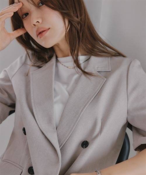 Petitjo(プッチージョ)の「小さいサイズ 麻調ハーフスリーブジャケット 低身長さん・小柄女性(カバーオール・レディース・グレー/ベージュ・PL/PM/PS/PSS)」の8枚目の写真