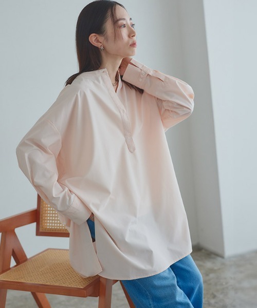 RASW（ラス）の「[RASW]ノーカラースキッパーチュニック（シャツ/ブラウス・レディース・ライトピンク/オフホワイト/ブルー・M/L）」の14枚目の写真