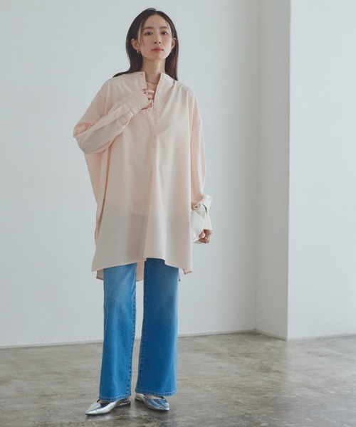 RASW（ラス）の「[RASW]ノーカラースキッパーチュニック（シャツ/ブラウス・レディース・ライトピンク/オフホワイト/ブルー・M/L）」の16枚目の写真