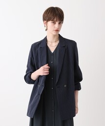 セール】リネンストライプダブルジャケット（テーラードジャケット
