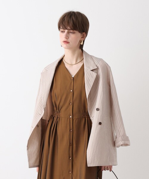 allureville（アルアバイル）の「シアーストライプジャケット（テーラードジャケット・レディース・ピンクベージュ・2）」の2枚目の写真