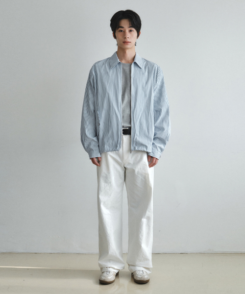 WEDNESDAY OASIS(ウェンズデーオアシス)の「スイングストライプコットンジャケット_LIGHT SKY BLUE(W26OT05)(その他アウター・メンズ・スカイブルー・LARGE/MEDIUM)」の3枚目の写真