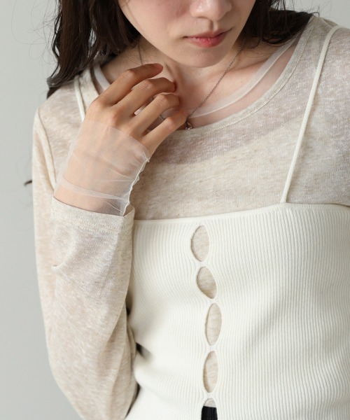 Bab(バブ)の「【1枚でもインナー使いにもおすすめ】チュールレイヤード風カットソー(Tシャツ/カットソー・レディース・ベージュ/オフホワイト/グレー・M)」の22枚目の写真