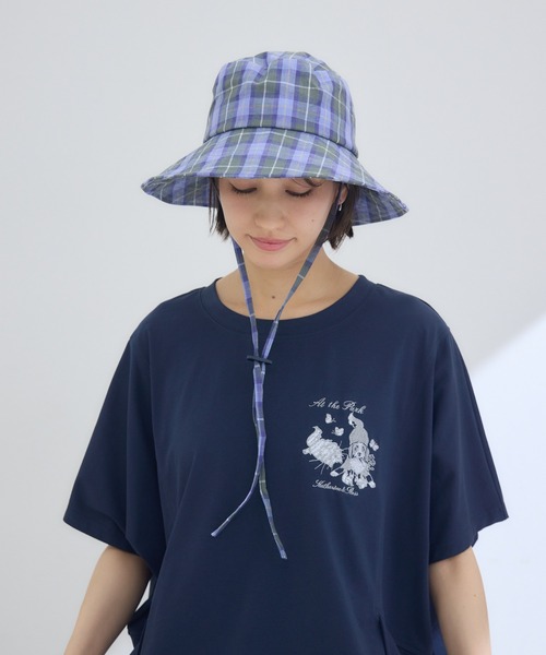 KATHARINE ROSS(キャサリンロス)の「【KATHARINE ROSS】【JUNK PRODUCTIONS】【UV/COOL/撥水/ウォッシャブル】チェック柄 ストラップ付バケットハット(ハット・レディース・ブルー/オレンジ・MEDIUM)」の14枚目の写真