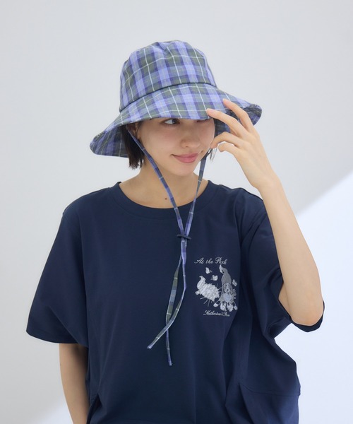 KATHARINE ROSS(キャサリンロス)の「【KATHARINE ROSS】【JUNK PRODUCTIONS】【UV/COOL/撥水/ウォッシャブル】チェック柄 ストラップ付バケットハット(ハット・レディース・ブルー/オレンジ・MEDIUM)」の17枚目の写真