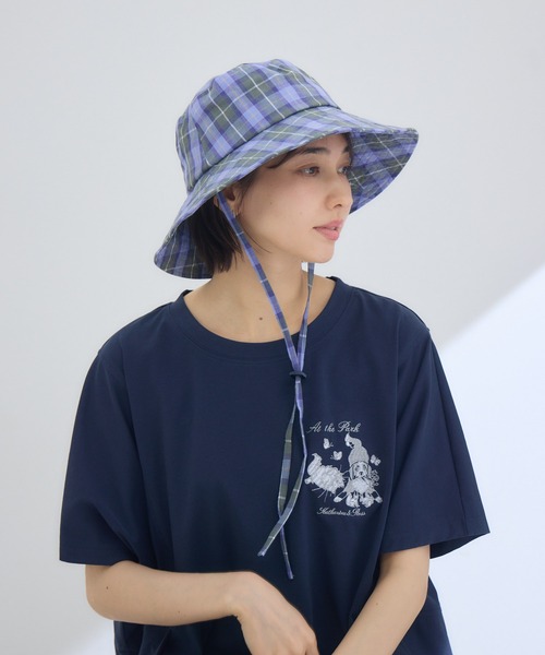 KATHARINE ROSS(キャサリンロス)の「【KATHARINE ROSS】【JUNK PRODUCTIONS】【UV/COOL/撥水/ウォッシャブル】チェック柄 ストラップ付バケットハット(ハット・レディース・ブルー/オレンジ・MEDIUM)」の18枚目の写真
