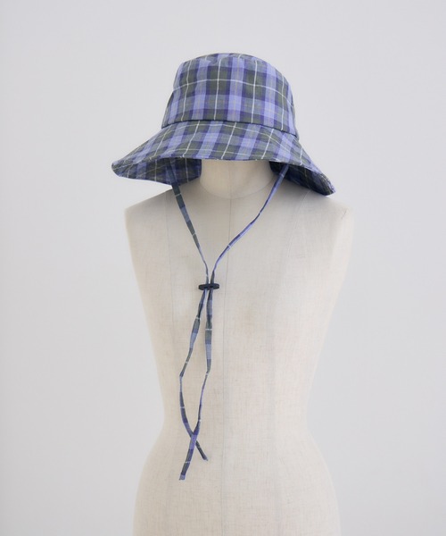 KATHARINE ROSS(キャサリンロス)の「【KATHARINE ROSS】【JUNK PRODUCTIONS】【UV/COOL/撥水/ウォッシャブル】チェック柄 ストラップ付バケットハット(ハット・レディース・ブルー/オレンジ・MEDIUM)」の7枚目の写真