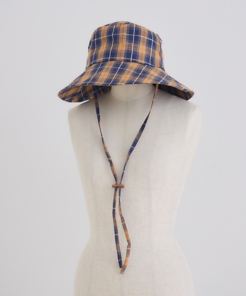 KATHARINE ROSS(キャサリンロス)の「【KATHARINE ROSS】【JUNK PRODUCTIONS】【UV/COOL/撥水/ウォッシャブル】チェック柄 ストラップ付バケットハット(ハット・レディース・ブルー/オレンジ・MEDIUM)」の9枚目の写真
