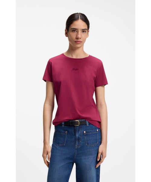 BOSS(ボス)の「スリムフィットTシャツ コットン ロゴエンブロイダリー(Tシャツ/カットソー・レディース・ワインレッド・XL/M/L/XS/S)」の1枚目の写真