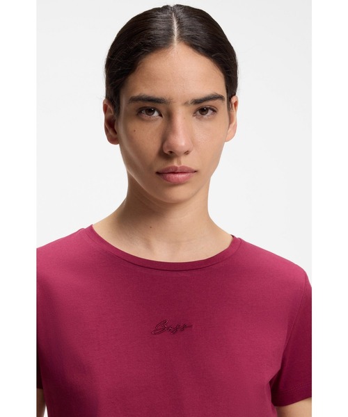 BOSS(ボス)の「スリムフィットTシャツ コットン ロゴエンブロイダリー(Tシャツ/カットソー・レディース・ワインレッド・XL/M/L/XS/S)」の2枚目の写真