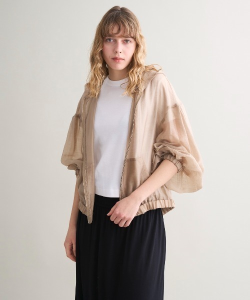 three dots（スリードッツ）の「Shiny shirt zip up hoody（パーカー・レディース・ホワイト/ベージュ/ネイビー/グレー/ブラウン系その他・SMALL）」の4枚目の写真