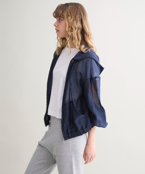 three dots（スリードッツ）の「Shiny shirt zip up hoody（パーカー・レディース・ホワイト/ベージュ/ネイビー/グレー/ブラウン系その他・SMALL）」の9枚目の写真