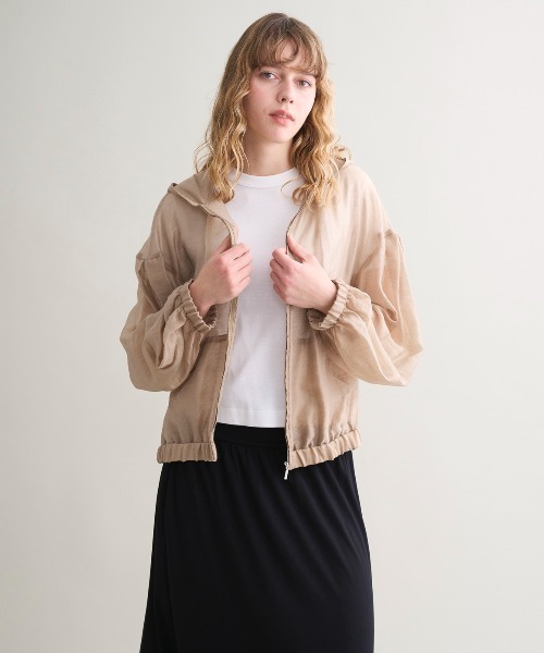 three dots（スリードッツ）の「Shiny shirt zip up hoody（パーカー・レディース・ホワイト/ベージュ/ネイビー/グレー/ブラウン系その他・SMALL）」の13枚目の写真