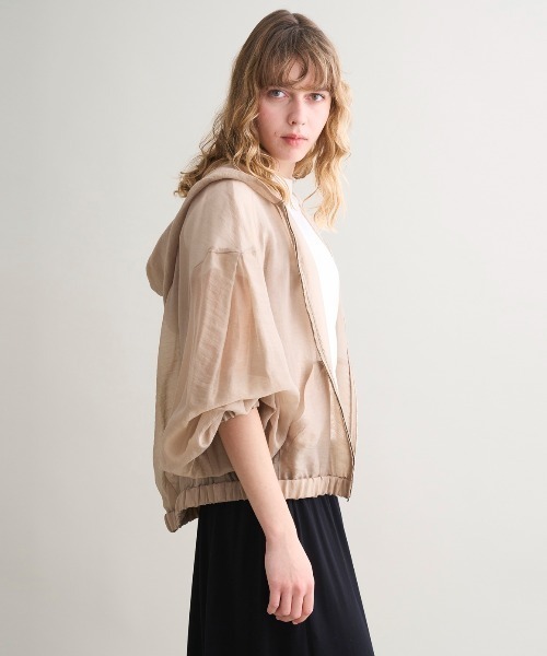 three dots（スリードッツ）の「Shiny shirt zip up hoody（パーカー・レディース・ホワイト/ベージュ/ネイビー/グレー/ブラウン系その他・SMALL）」の12枚目の写真