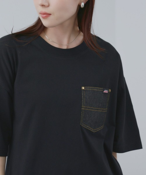 Dickies(ディッキーズ)の「【GENUINE Dickies/ ジェニュインデッキーズ】 デニムポケットTシャツ(Tシャツ/カットソー・レディース・ブラック/ホワイト/ネイビー/オートミール・M/L/XL)」の6枚目の写真
