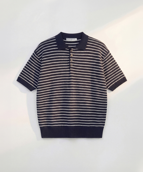 Pure Cotton Collar Knit в полоску NAVY