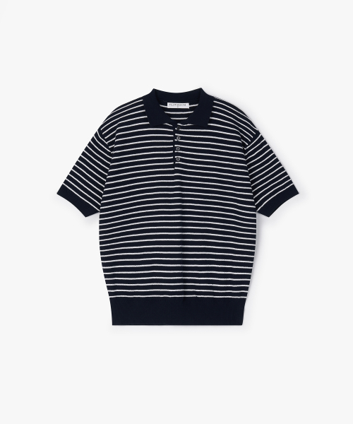 FLAWSROOM（フローズルーム）の「Pure Cotton Collar Knit STRIPE NAVY（ニット/セーター・メンズ・その他・SMALL/MEDIUM/LARGE）」の2枚目の写真