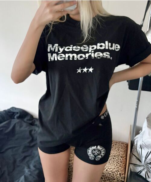 mydeepbluememories(マイディープブルーメモリーズ)の「MM TEXT T-SHIRTS(BLACK)(Tシャツ/カットソー・レディース・ブラック・1/2)」の3枚目の写真