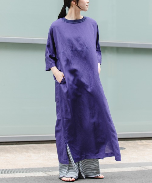 FORK&SPOON（フォークアンドスプーン）の「FORK&SPOON　リネン混プルオーバーワンピース（ワンピース・レディース・ブラック/ブルー系その他/レッド/キャメル・1/2）」の3枚目の写真