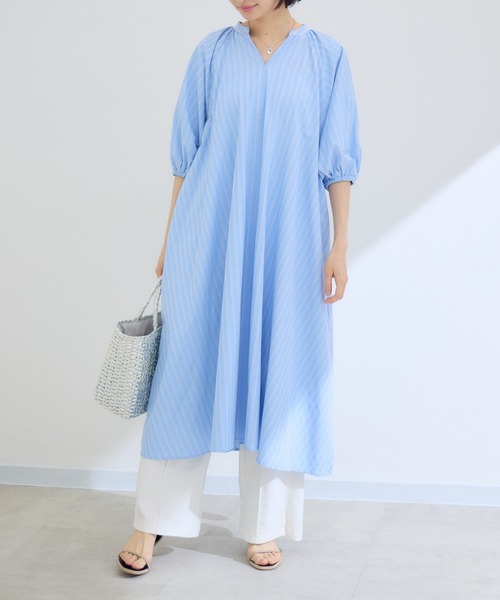 KATHARINE ROSS(キャサリンロス)の「【PILLINI/ピリーニ】スキッパーストライプワンピース(ワンピース・レディース・ブラック/ライトブルー/キャメル・FREE)」の2枚目の写真