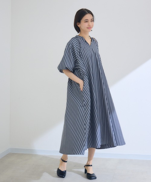 KATHARINE ROSS(キャサリンロス)の「【PILLINI/ピリーニ】スキッパーストライプワンピース(ワンピース・レディース・ブラック/ライトブルー/キャメル・FREE)」の1枚目の写真