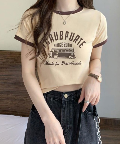 SallyLunn(サリーラン)の「レトロロゴリンガーコンパクトT(Tシャツ/カットソー・レディース・ベージュ/ブラック/グレー/ホワイト/ブラウン・LARGE/MEDIUM)」の1枚目の写真