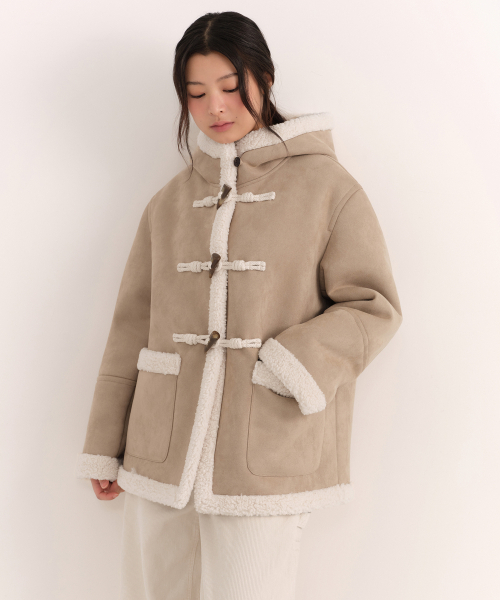 MUSINSA STANDARD WOMAN ハーフダッフルコート ウィメンズ シンセティックスエード シアリング ハーフダッフルコート