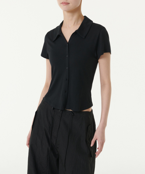 MUSINSA STANDARD WOMAN（ムシンサスタンダードウーマン）の「ウィメンズスリム半袖ジャージシャツ[ブラック]（シャツ/ブラウス・レディース・その他・X-SMALL/SMALL/MEDIUM/LARGE）」の8枚目の写真