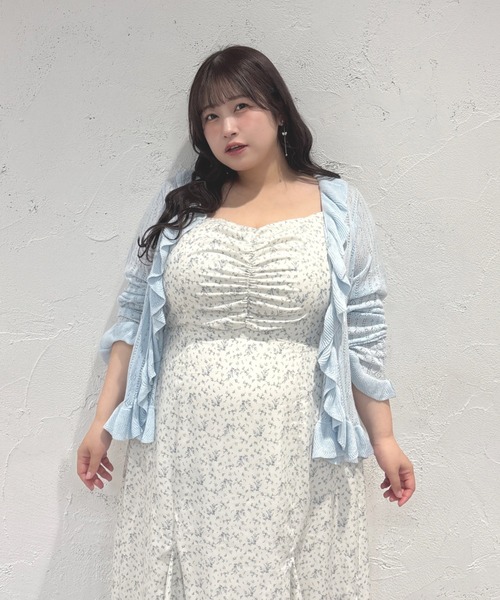 セール】【Louiosy】【大きいサイズ】透かし編みフリルカーディガン+