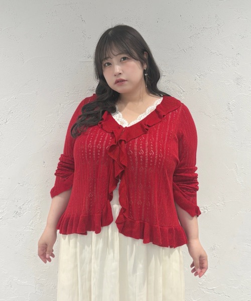 Louiosy(ルオシー)の「【Louiosy】【大きいサイズ】透かし編みフリルカーディガン+キャミセット(カーディガン/ボレロ・レディース・イエロー/レッド/ライトブルー・4L/3L/X-LARGE)」の21枚目の写真