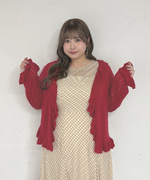 Louiosy(ルオシー)の「【Louiosy】【大きいサイズ】透かし編みフリルカーディガン+キャミセット(カーディガン/ボレロ・レディース・イエロー/レッド/ライトブルー・4L/3L/X-LARGE)」の10枚目の写真