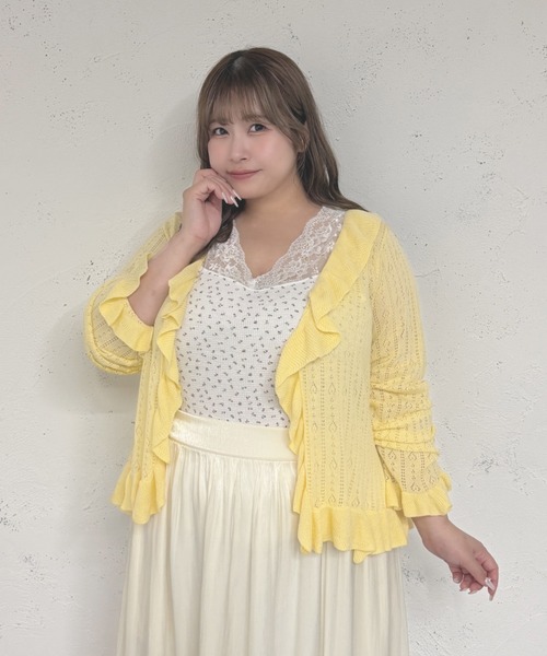 Louiosy(ルオシー)の「【Louiosy】【大きいサイズ】透かし編みフリルカーディガン+キャミセット(カーディガン/ボレロ・レディース・イエロー/レッド/ライトブルー・4L/3L/X-LARGE)」の18枚目の写真
