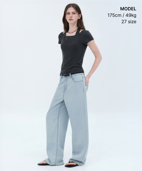 MUSINSA STANDARD WOMAN（ムシンサスタンダードウーマン）の「ウィメンズテンセルワイドデニムパンツ[アイスインディゴ]（デニムパンツ・レディース・その他・24/25/26/27/28/29/30）」の2枚目の写真