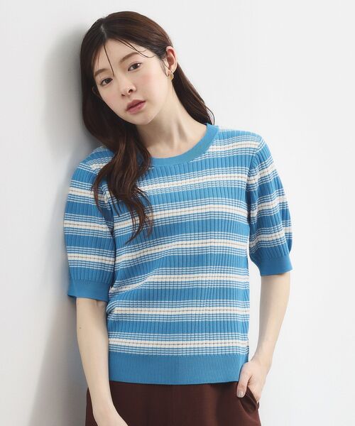 grove(グローブ)の「【洗濯機OK・UVカット】マルチボーダーニットプルオーバー(ニット/セーター・レディース・ブラック系/ブルー系/オレンジ/ネイビー系・03/02/01/05/04)」の4枚目の写真