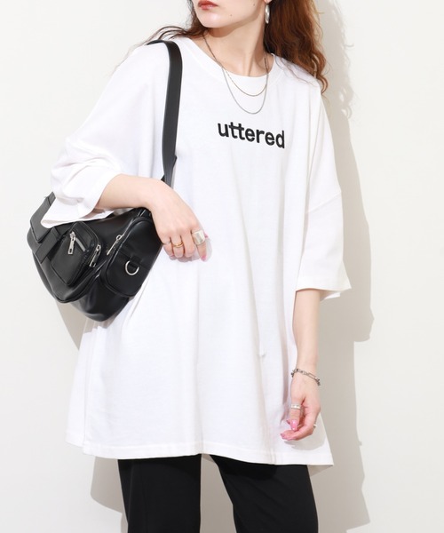 FUNALIVE(ファンアライブ)の「胸元刺繍ロゴ オーバーサイズ BIGTシャツ チュニック トップス 半端袖(Tシャツ/カットソー・レディース・ホワイト/カーキ/ブラック・L)」の2枚目の写真