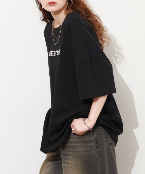 FUNALIVE(ファンアライブ)の「胸元刺繍ロゴ オーバーサイズ BIGTシャツ チュニック トップス 半端袖(Tシャツ/カットソー・レディース・ホワイト/カーキ/ブラック・L)」の1枚目の写真
