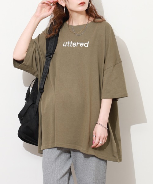 FUNALIVE（ファンアライブ）の「胸元刺繍ロゴ オーバーサイズ BIGTシャツ チュニック トップス 半端袖（Tシャツ/カットソー・レディース・ホワイト/カーキ/ブラック・L）」の22枚目の写真