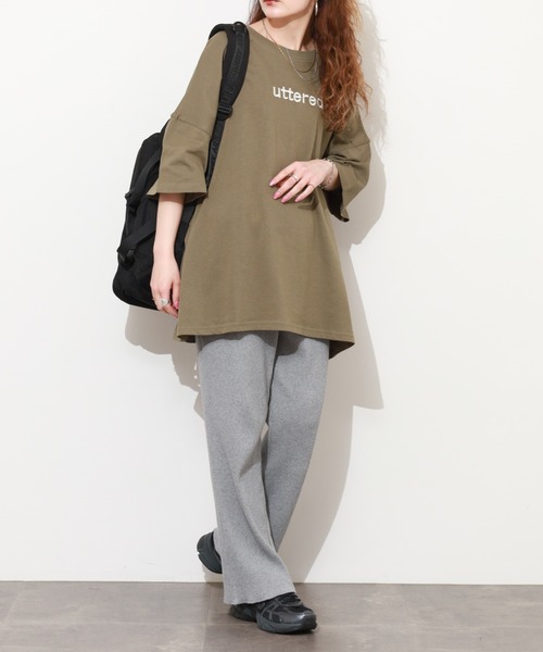 FUNALIVE(ファンアライブ)の「胸元刺繍ロゴ オーバーサイズ BIGTシャツ チュニック トップス 半端袖(Tシャツ/カットソー・レディース・ホワイト/カーキ/ブラック・L)」の6枚目の写真