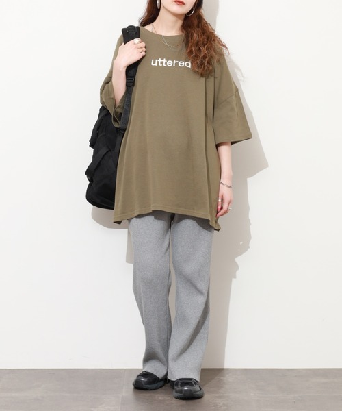 FUNALIVE（ファンアライブ）の「胸元刺繍ロゴ オーバーサイズ BIGTシャツ チュニック トップス 半端袖（Tシャツ/カットソー・レディース・ホワイト/カーキ/ブラック・L）」の7枚目の写真
