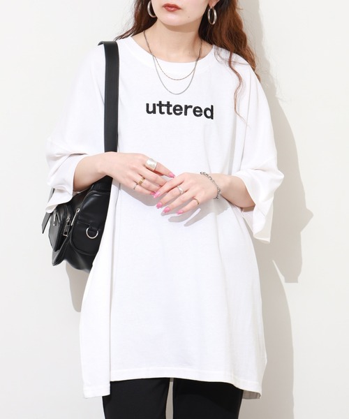 FUNALIVE（ファンアライブ）の「胸元刺繍ロゴ オーバーサイズ BIGTシャツ チュニック トップス 半端袖（Tシャツ/カットソー・レディース・ホワイト/カーキ/ブラック・L）」の8枚目の写真